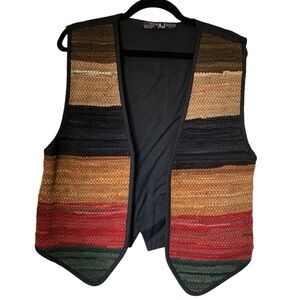 Vintage Vest AJ Leather Woven‎ Western Festival Cowgirl Multicolor Sz S Vtg